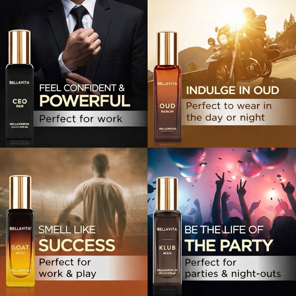 Bella Vita Luxury Long Lasting Men Gift Set | Perfume for Man | Gift for Man | 4x20ml | Woody, Citrusy, Oud Premium Fragrance | KLUB, OUD, CEO, G.O.A.T