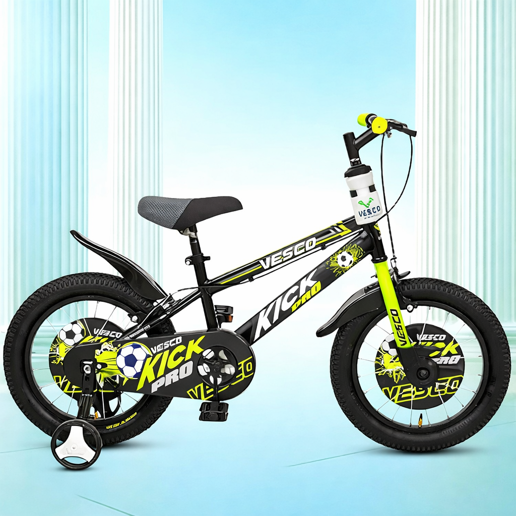 VESCO Kick Pro 16T Kids Cycle with Side Wheels | Rigid Suspension | 11 Inches Frame | Ideal for 4 to 6 Years Boys & Girls Kids Bike (Green)