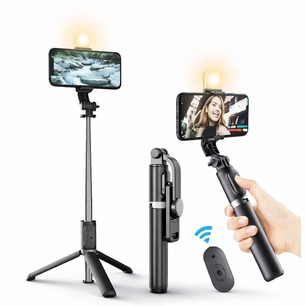 R1S 73.66cm Extendable 3 in 1 Selfie Stick Tripod with Bluetooth Remote Included and Rotatable