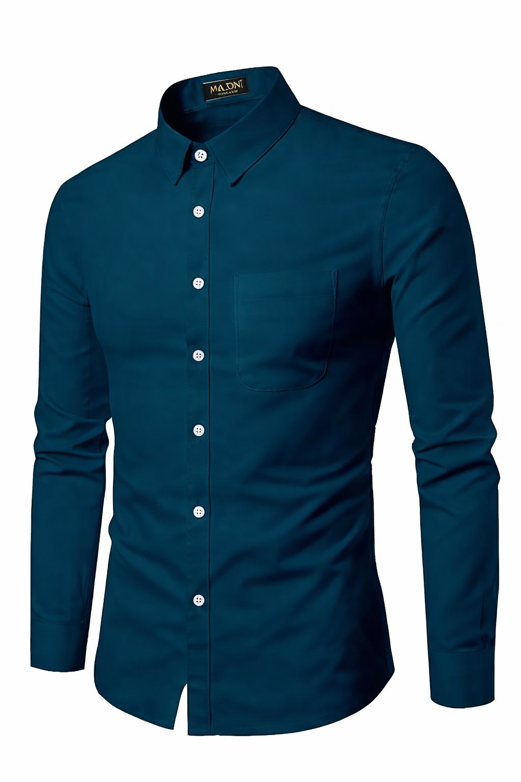 Men's Cotton Blend Solid Shirt with Spread Collared Full Sleeve Curved Hemline Button Closure Slim Fit and One Pocket | Shirt for Man Full Sleeve