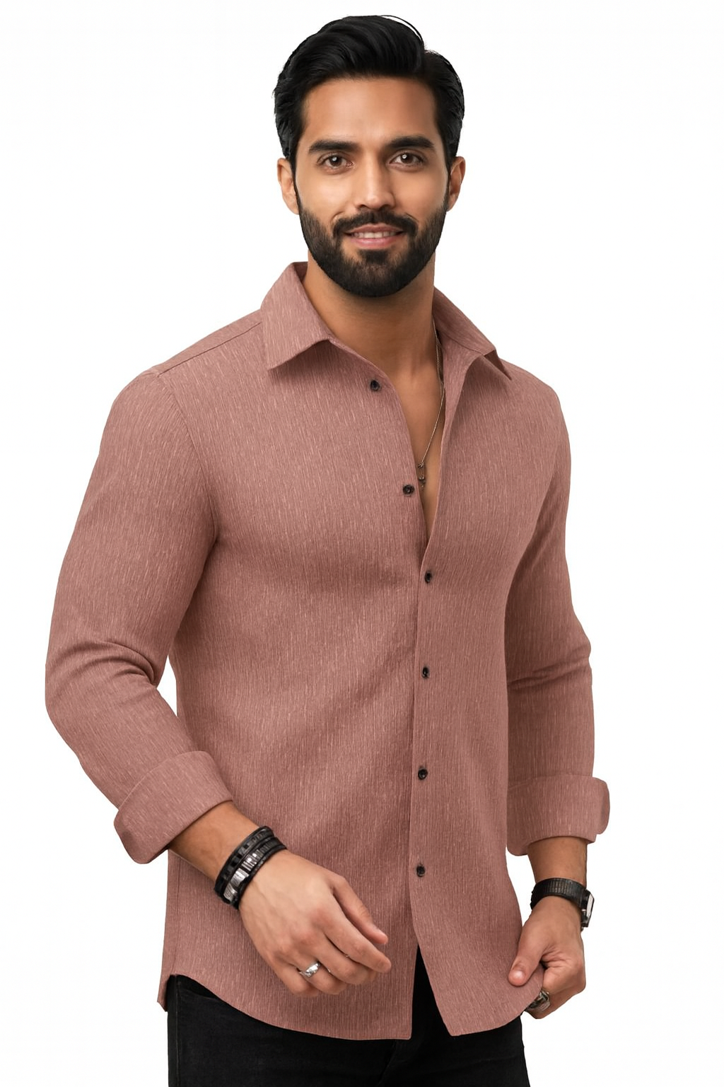 Amazon Brand - INKAST Men's Regular Fit Button Down Dress Shirts Textured Long Sleeve Casual Hawaiian Shirt