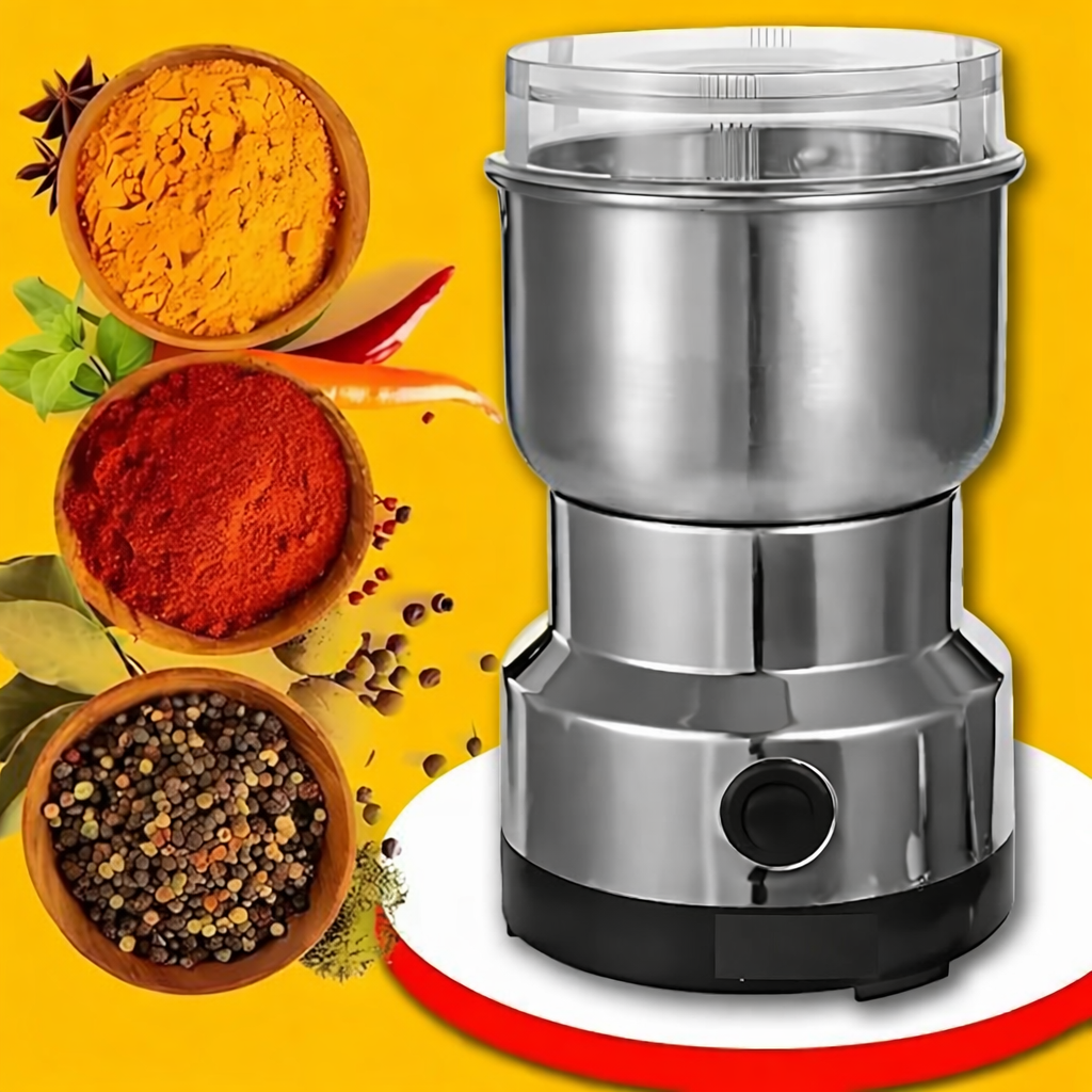Stainless Steel Mini Electric Grinder – Compact Coffee, Spice, Masala, Nut & Grain Crusher, Portable Premium Material Large Mixer Machine for Home Kitchen Use Unique (Pack of 1)