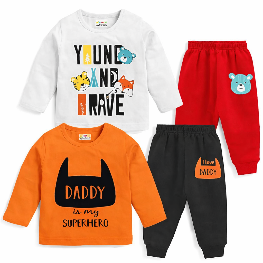 Kuchipoo Baby Boy Regular Fit Cotton T-Shirts and Pyjamas Set