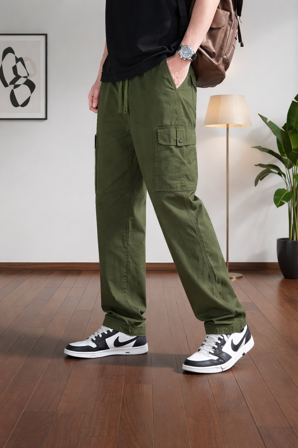 SMOWKLY Men’s Cotton Cargo Pants | Casual Trousers for Men | Comfortable Lower for Men | Breathable Pants with 6 Pockets & Drawstring Elastic Waistband