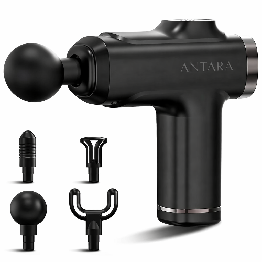 Antara AGEasy (Max Group) Relief Compact Massage Gun | 8 Speed Levels, 4 Massage Heads | USB Type-C Rechargeable Handheld Massager | Full Body Pain Relief Muscle Massage Machine for Men & Women (Black)