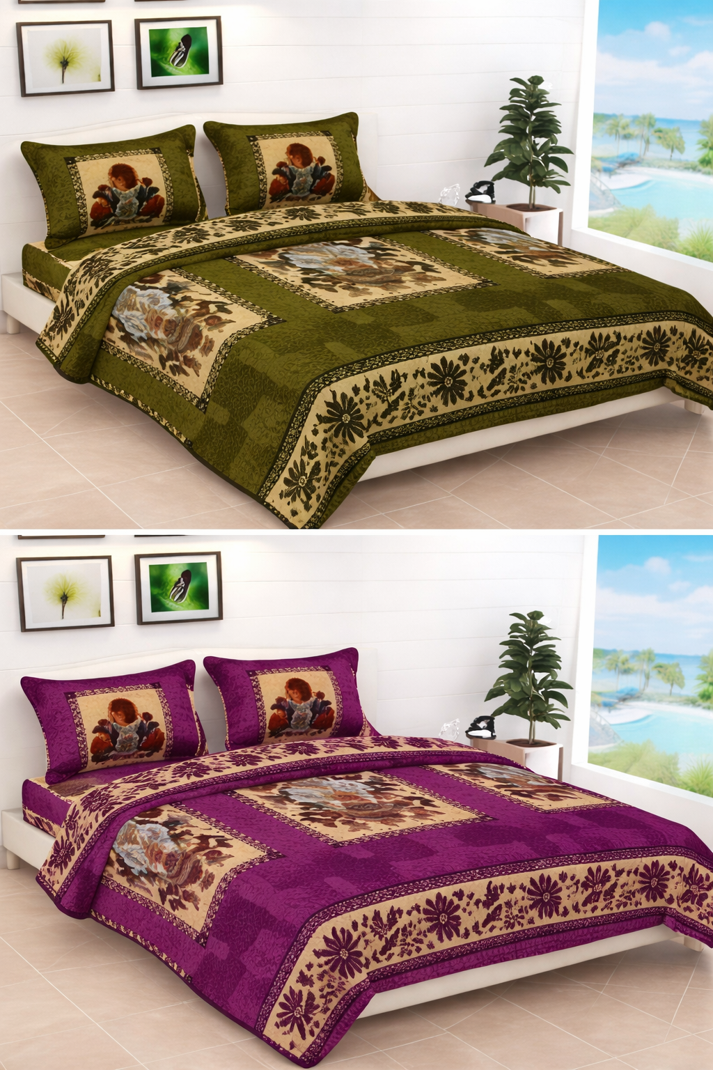 WOOLLEN DOUBLE BEDSHEET//WARM BEDSHEET FOR DOUBLE BED//BROWN WARM FLORAL BEDSHEET/ bedding set 1+2 with 2 pillow cover size 90*100