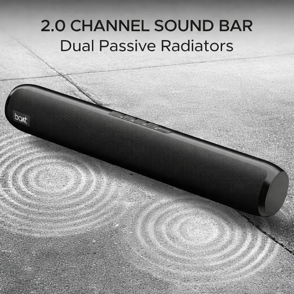 boAt Aavante Bar 610, 25W Signature Sound, 2.0 CH with Dual Passive Radiators, 7 HRS Battery, Sleek Design, Multi Connectivity, Bluetooth Sound Bar, Soundbar Speaker (Charcoal Black)